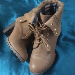 Brown high heeled booties
